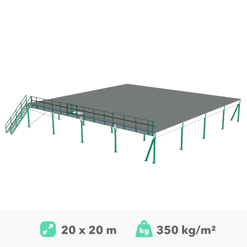 Antresolės platforma 20x20 m, 350 kg/m²