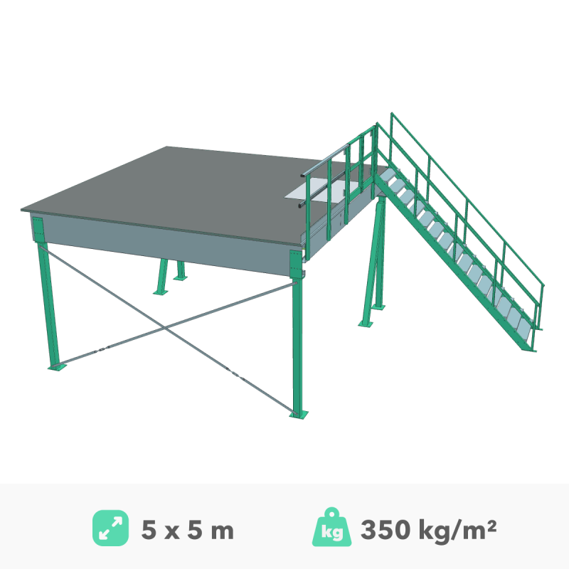 Antresolės platforma 5x5 m, 350 kg/m²